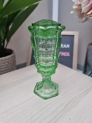 Buy Vintage Stölzle Czech Green Glass Small Pressed Ribbed Trophy Vase + Frog - 14cm • 15£