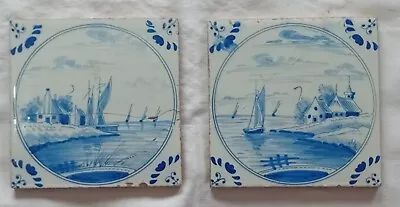 Buy Pair Of 6  Dutch Delft 18th Century Antique Blue & White Tiles Some Damage • 15£