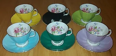 Buy Adderley Floral Harlequin Cups & Saucers X 6 Duos Vintage Bone China 1950/60s • 60£