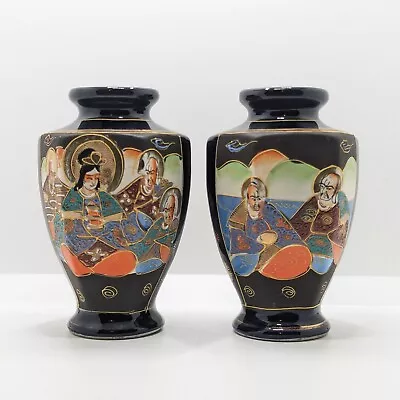 Buy Japanese Satsuma Pottery Vases, Pair, Blue, Moriage, Antique • 29£