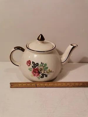 Buy Gibsons Staffordshire Porcelain Teapot Vintage White & Guilt Floral Design • 7£