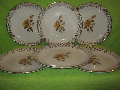 Buy Vintage J&G Meakin Rare ''Yellow Rose'' Heavily Gilded 6 X Salad Plates 22.5 Cm • 19.99£