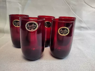 Buy 5 Anchor Hocking Royal Ruby Red Drinking Glass Tumblers 4.25  Tall Vintage • 18.29£