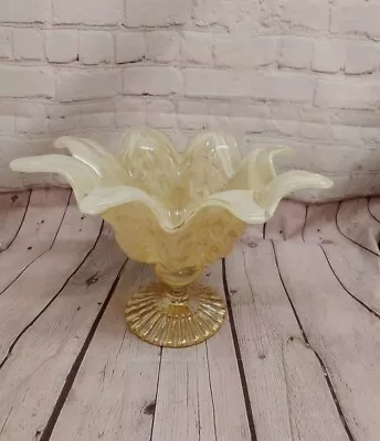 Buy Murano Art Glass Large Pedestal Fruit Bowl , Gold Lustre • 30£