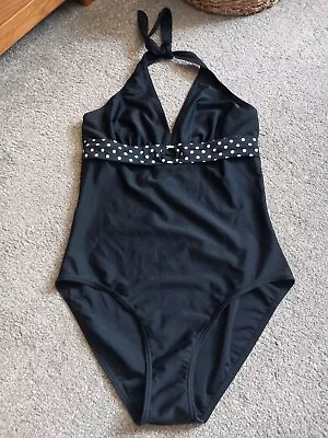 Buy Ladies Marks And Spencer Plunge Neckline Black And Polkadot Swimsuit  Size 12 • 5£