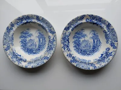 Buy MOREA STONE CHINA Pair Of ANTIQUE BLUE And WHITE 1840s Transfer Ware BOWLS Large • 25£