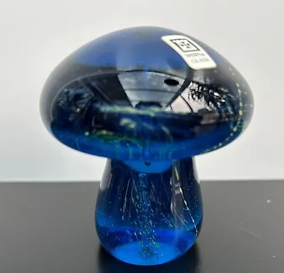 Buy Mdina Blue Glass Mushroom Hand Blown Paperweight Labelled And Signed • 14.99£