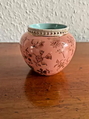 Buy Victorian Miniature Cache-pot Gilt Floral Decoration Pink Body Blue Inner Rim • 4.99£