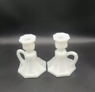 Buy Vintage Anchor Hocking Colonial Milk Glass Handled Candle Holders White 4.5  Tal • 12.97£