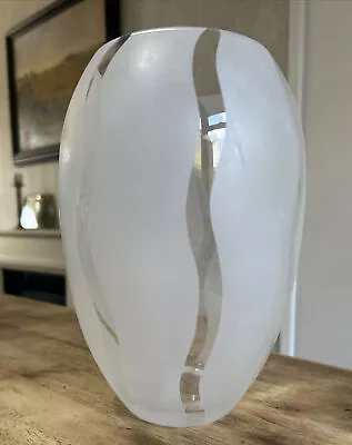 Buy Vintage Glass Frosted Vase With Satin Wavy Stripes Abstract Design Contemporary • 18.29£