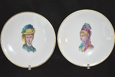 Buy Antique French Limoges Lady GDA 1870s 2 Plates Dishes 8  Gold Trim Lady With Hat • 28.95£