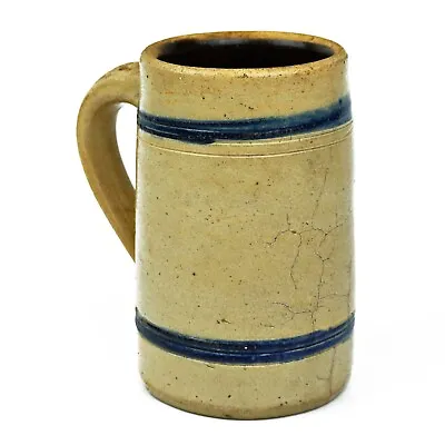 Buy Antique Primitive Stoneware Cobalt Incised Stripes Albany Slip Interior Mug • 53.96£