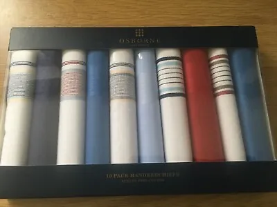 Buy 10 High St Osborne Luxury Fine 100% White Feature Stripe Handkerchiefs Hankies • 10.49£