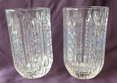Buy 2 Heavy Crystal 5.5” Tall Crystal Tumblers With Vertical Diamond Pattern • 18.92£