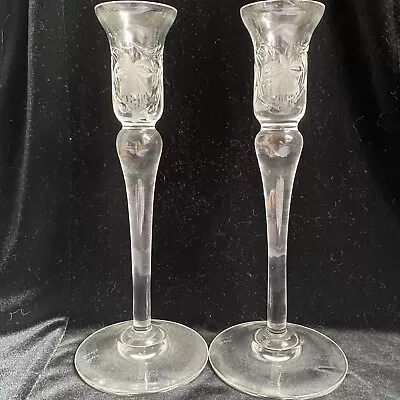 Buy Royal Brierley Crystal  FUCHSIA  Pair Candlesticks 22cm Tall Signed Hand Crafted • 34.99£