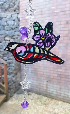 Buy Stained Glass Effect Sun Catcher, Bird, 15.5x8.5cm Incl Chain, Handmade Unique. • 4.79£