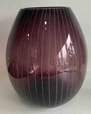 Buy Vintage Royal Doulton Large Amethyst Glass Balloon Vase Purple Etched Stripes • 19.99£