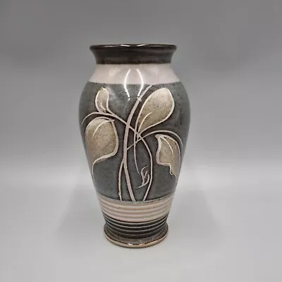 Buy Bourne Denby 1980's Fresco Small Ribbed Stoneware Vase VGC Olive Green Leaf • 14£