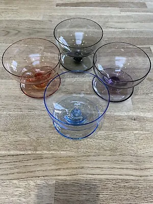 Buy 4 X Vintage Harlequin Coloured Glass Sundae Glasses / Bowls. Perfect Condition  • 14.99£
