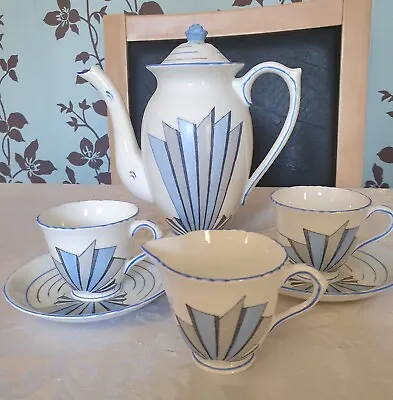 Buy Delphine China Vintage Coffee Set White With Blue & Silver Pattern • 24.90£