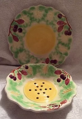 Buy Vintage Avon Ware Hand Painted Majolica Fruit Plate & Matching Straining Dish • 35£