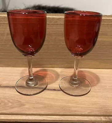 Buy Victorian Cranberry Glass Wine Glasses Antique Drinking Glasses Set Of 2 • 14.99£