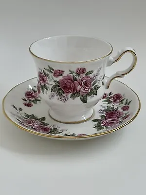 Buy Vintage Queen Anne Bone China Cup And Saucer ENGLAND  Pat # 8544 Pink Roses • 7.50£