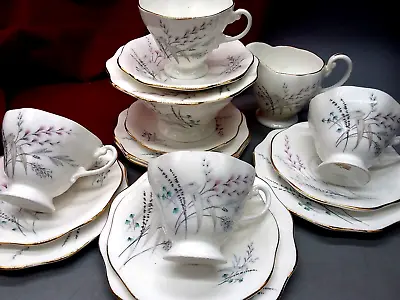 Buy English Bone China Tea Coffee Set 4 Trios Bowl Milk Jug Flowers Pattern Gold Rim • 21£