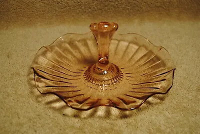 Buy Vintage Pink Depression Glass Center Handle Serving Tray Dish Ruffled • 13.28£