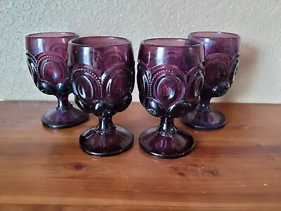 Buy 4 Vintage LE Smith Amethyst Purple Moon And Star Wine Water Goblet *As Is* • 37.77£