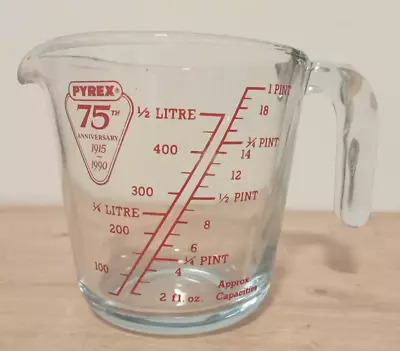 Buy Pyrex 75th Anniversary Red Print Vintage Glass Measuring Jug 1 Pint 568ml • 14.99£