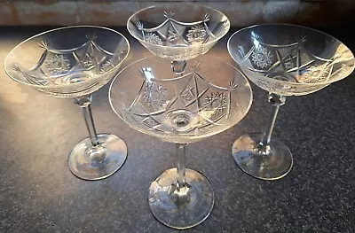Buy Antique High Quality Cut Glass Champagne Glasses X 4 (Pristine Condition)  • 99.99£