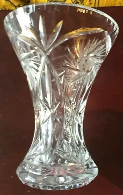 Buy Vintage Heavy Cut Glass Flower Vase Star Base 18cm Height 13.5cm Across(H030) • 8£
