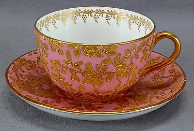 Buy Hammersley Raised Gold Floral Pompadour Pink Tea Cup & Saucer Circa 1887-1912 A • 470.23£