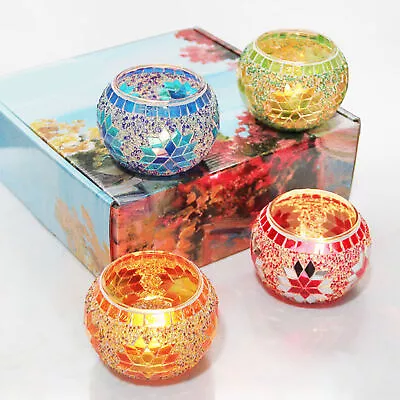 Buy 4pcs Mosaic Glass Candlestick Hand Made Colourful Romantic Mosaic Glass C FIG UK • 32.09£