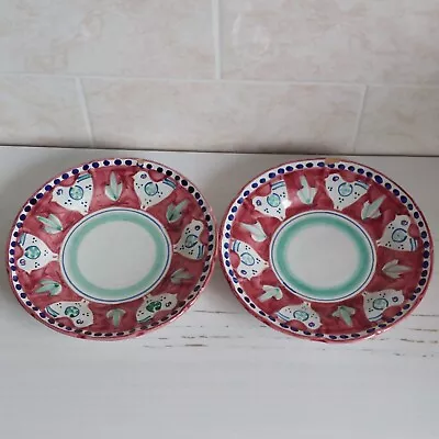 Buy VTG Falcone Vietri Chicken Pasta Soup Plate X2 Dots D 24cm Hand Painted FLAWS #2 • 14.99£