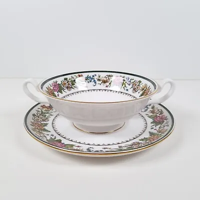 Buy Spode Tapestry Footed Cream Soup Bowl & Saucer Vintage Fine Bone China England • 25.48£