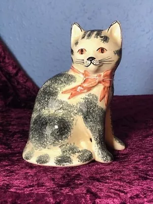 Buy Rye Pottery Cat With Ribbon Bow Hand-Painted - Charming Ceramic Figurine • 12.50£