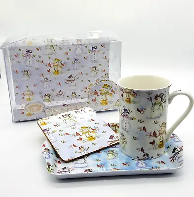 Buy Kent Pottery Snowman W Birds Coffee Mug Coaster & Tray 3 Pc Set New In Box • 17£