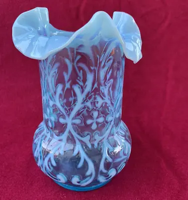 Buy Northwood Ruffled Blue Opalescent Spanish Lace Vase • 48.25£