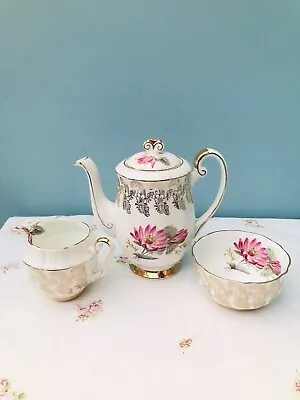 Buy Beautiful Vintage Windsor Pink & Gold Bone China Tea Pot Set 🌟🌸 • 19.85£