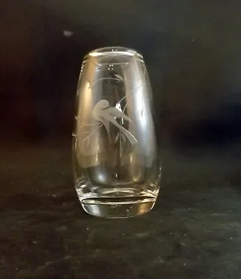 Buy Vintage Swedish? Crystal Glass Vase With Heavily Cut / Etched Bird Decoration • 20£
