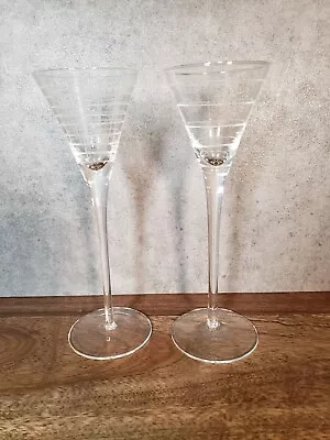 Buy Set Of 2 Gray Cut Crystal Liquor Cocktail Party Glasses Circle Line Stemware • 16.34£
