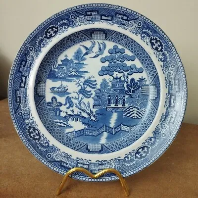 Buy Antique C.1840, Bristol Pottery, Pountney & Co. Blue Willow Pattern 24.5cm Plate • 7.95£