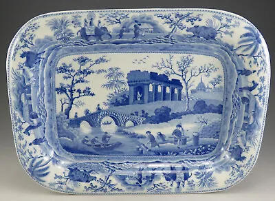 Buy Antique Pottery Pearlware Blue Transfer Spode Caramanian Dessert Dish C 1810 • 111£