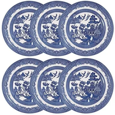 Buy Set Of 6 Dinner Plate 26 Cm Churchill Willow Blue Tableware Dinnerware Plates • 48.99£