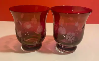 Buy Royal Doulton Cranberry Glass Rose Bouqet Votive Vases, Set Of 2, Vintage • 18.39£