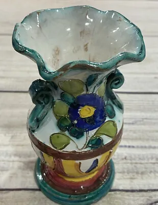 Buy Small Italian Terra Cotta Vase Hand Painted Floral Italy • 12.32£