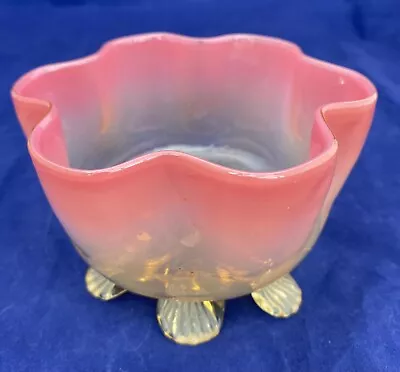 Buy Antique Victorian Peach Blow Vaseline Bowl Amber Glass Shell Feet • 48£