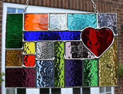 Buy Stained Glass Rainbow Suncatcher Panel With Ruby Red Heart  Handmade In England • 92.50£